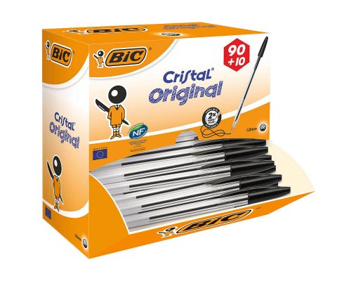 100 BIC Kugelschreiber Cristal® Medium transparent Schreibfarbe schwarz, (90 St. + GRATIS 10 St.)